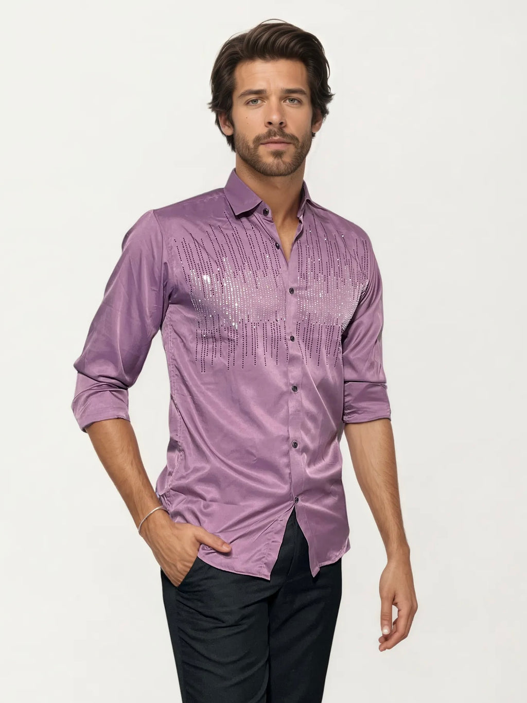 Pink Stone-Work Party Wear Shirt