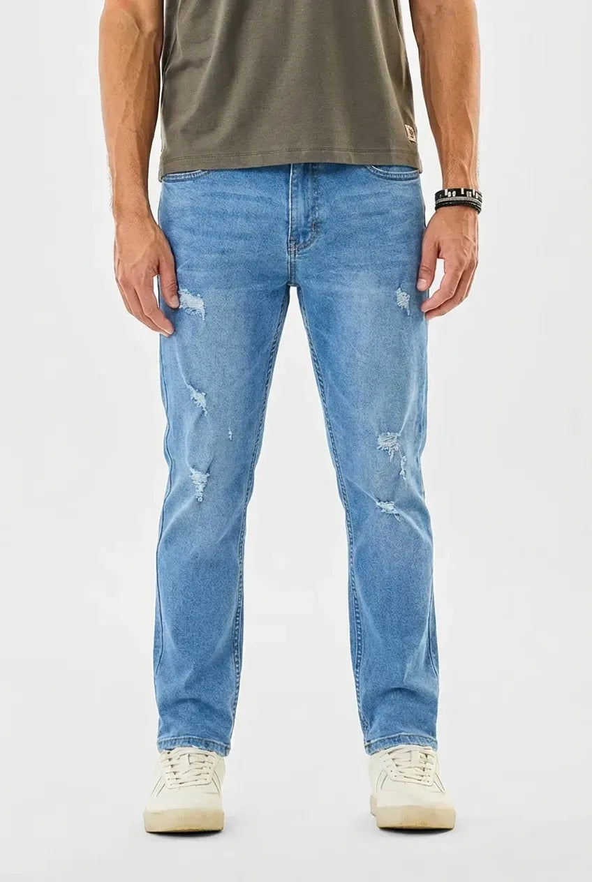 Blue distressed slim fit jeans