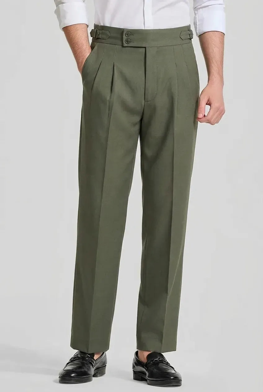 Green Double-button Regular Fit Trousers