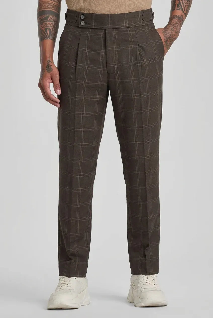 Dark Brown Checked Gurkha Trousers