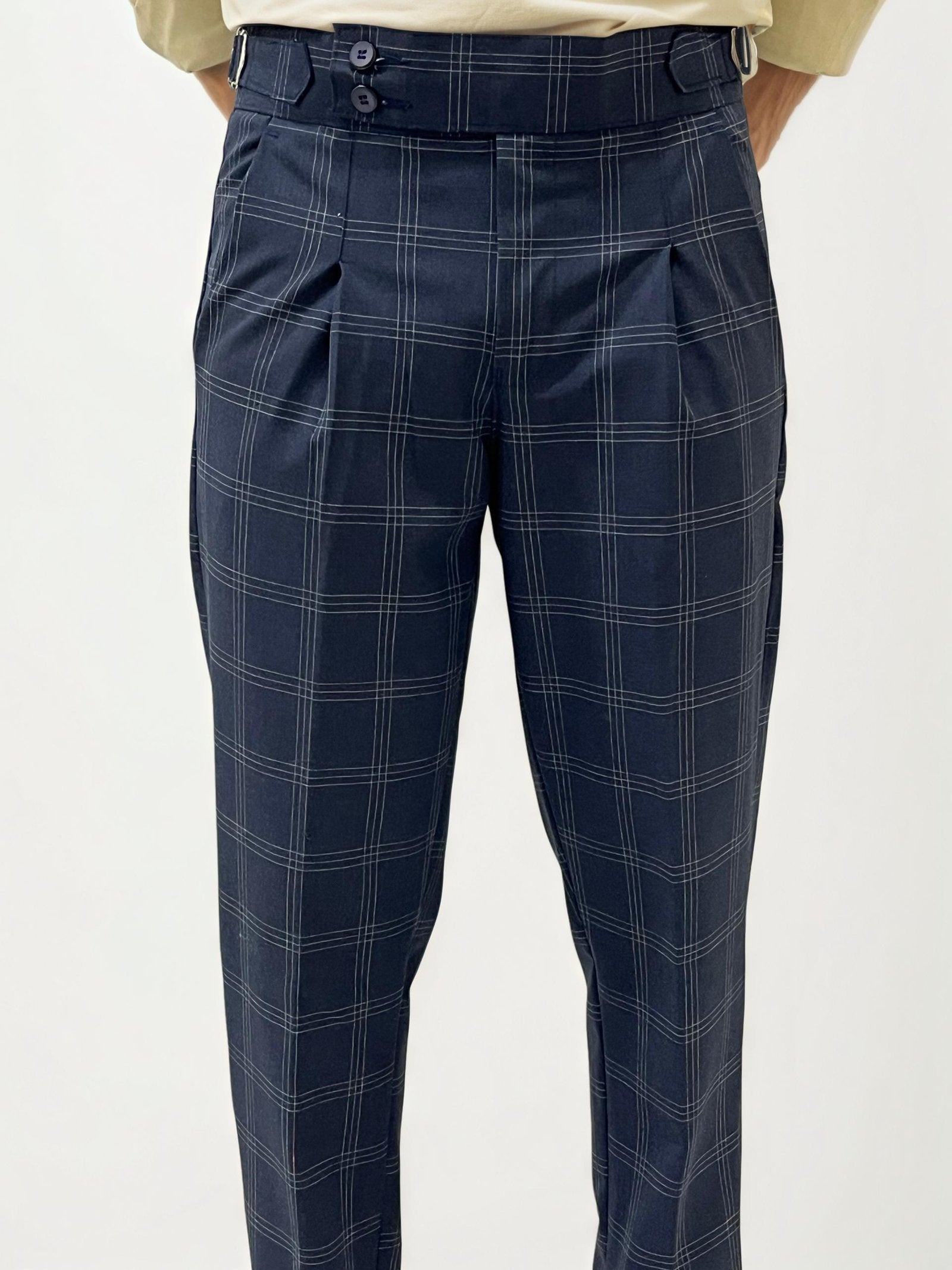 Dark Blue Checked Gurkha Trousers