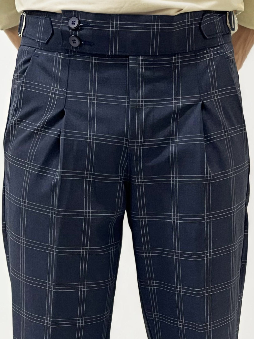 Dark Blue Checked Gurkha Trousers