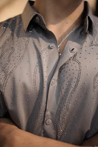 Grey Stone-Work Party Wear Shirt