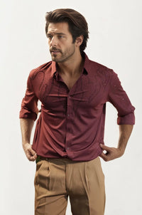Wine Stone-Work Party Wear Shirt