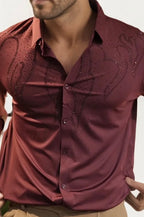 Wine Stone-Work Party Wear Shirt