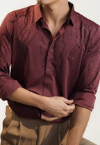 Wine Stone-Work Party Wear Shirt