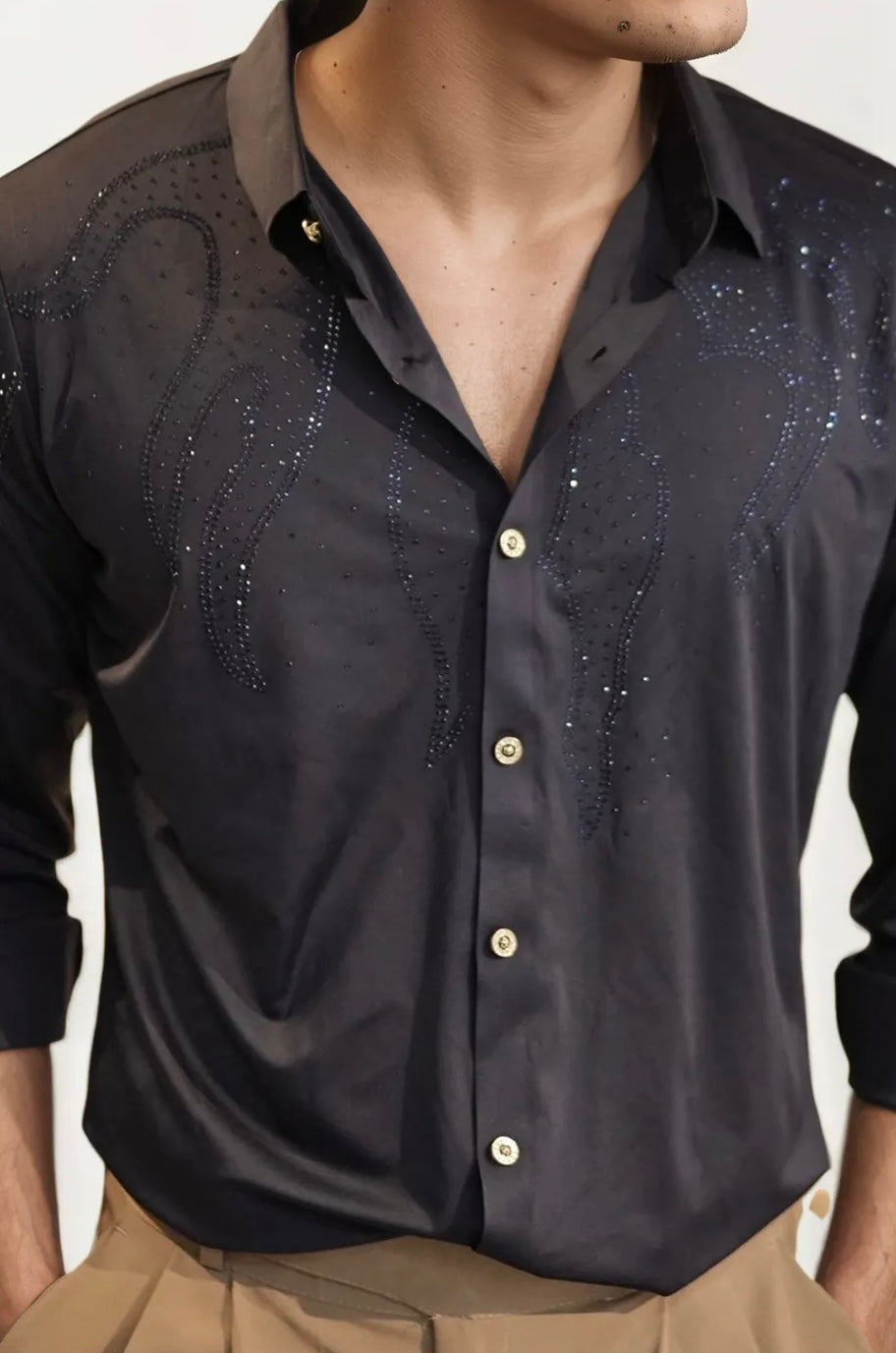 Black Stone-Work Party Wear Shirt