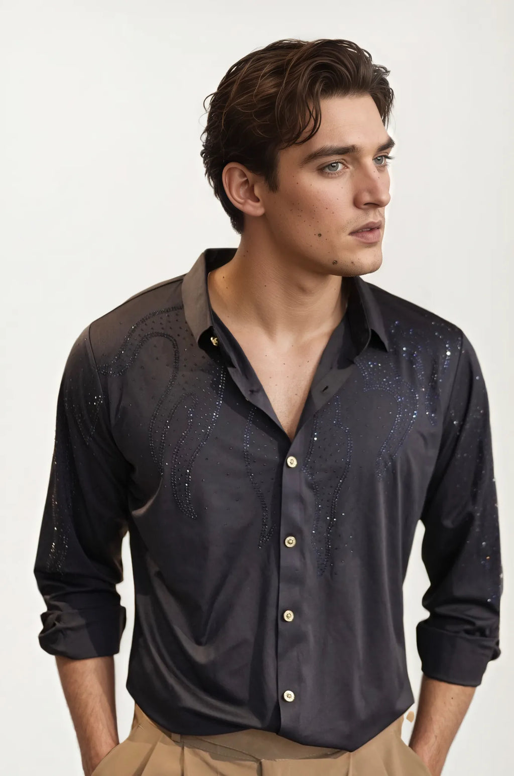 Black Stone-Work Party Wear Shirt