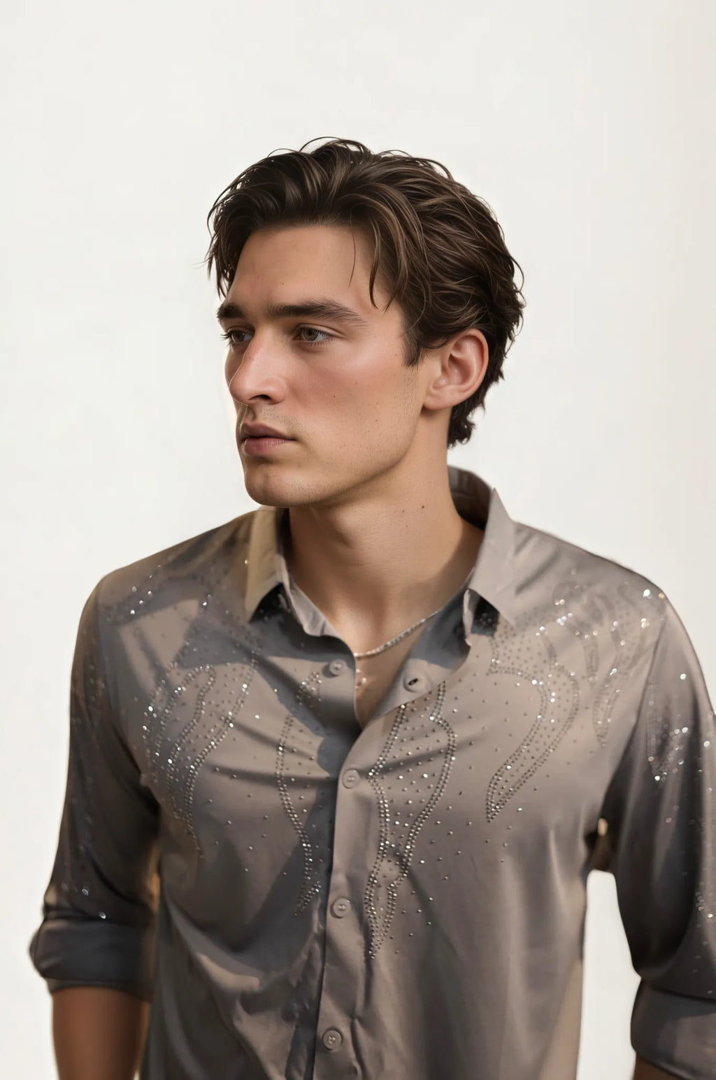 Grey Stone-Work Party Wear Shirt