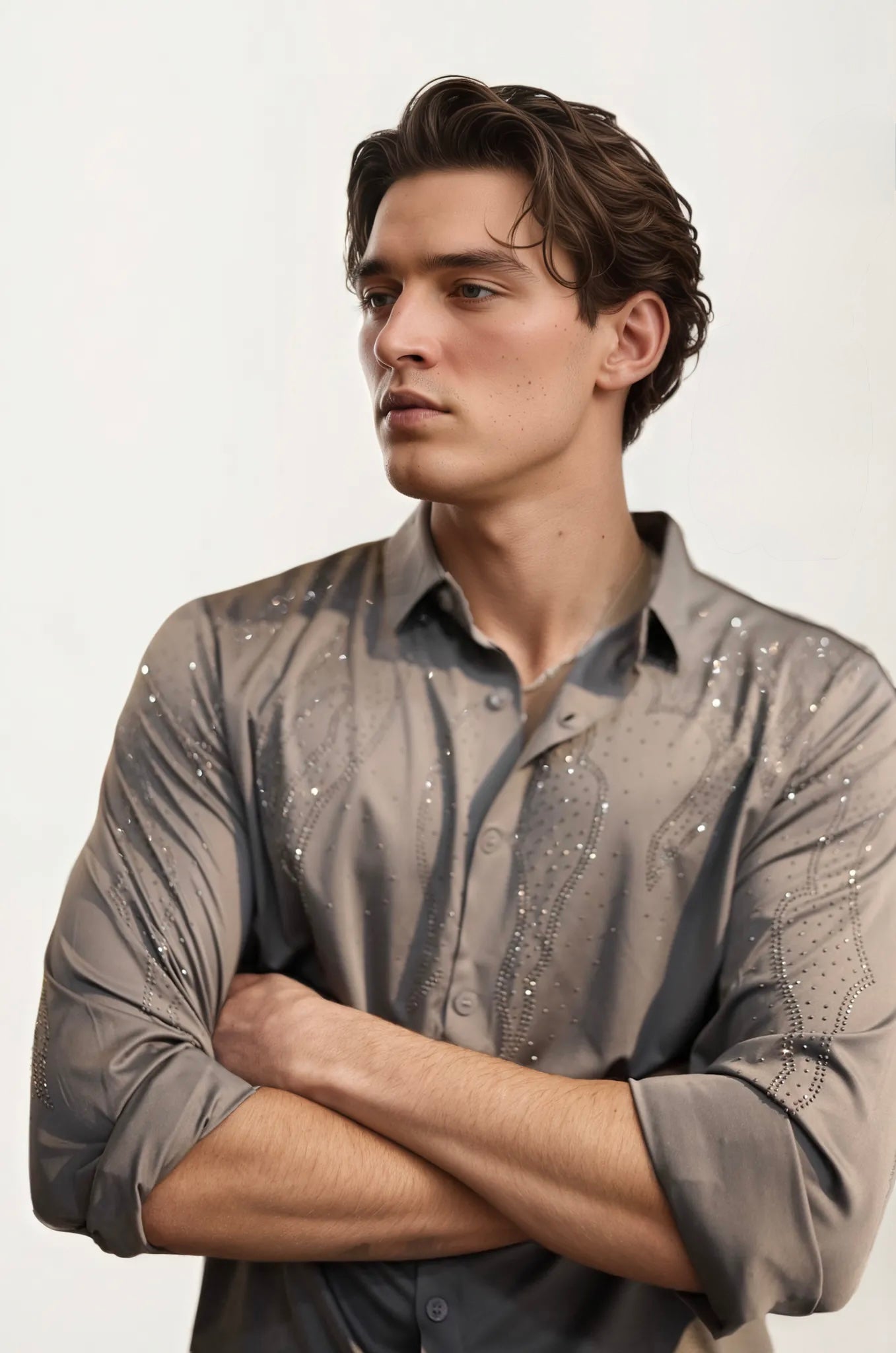 Grey Stone-Work Party Wear Shirt