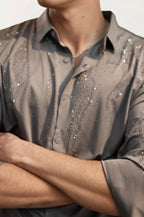 Grey Stone-Work Party Wear Shirt