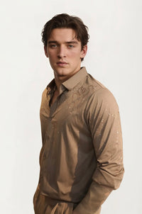 Brown Stone-Work Party Wear Shirt