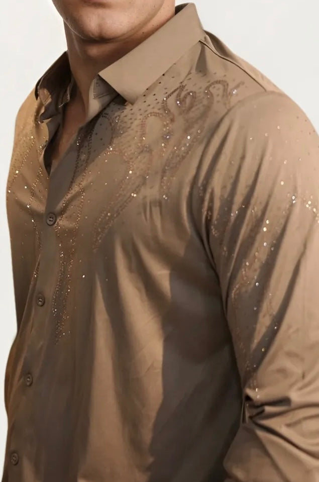 Brown Stone-Work Party Wear Shirt