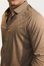 Brown Stone-Work Party Wear Shirt