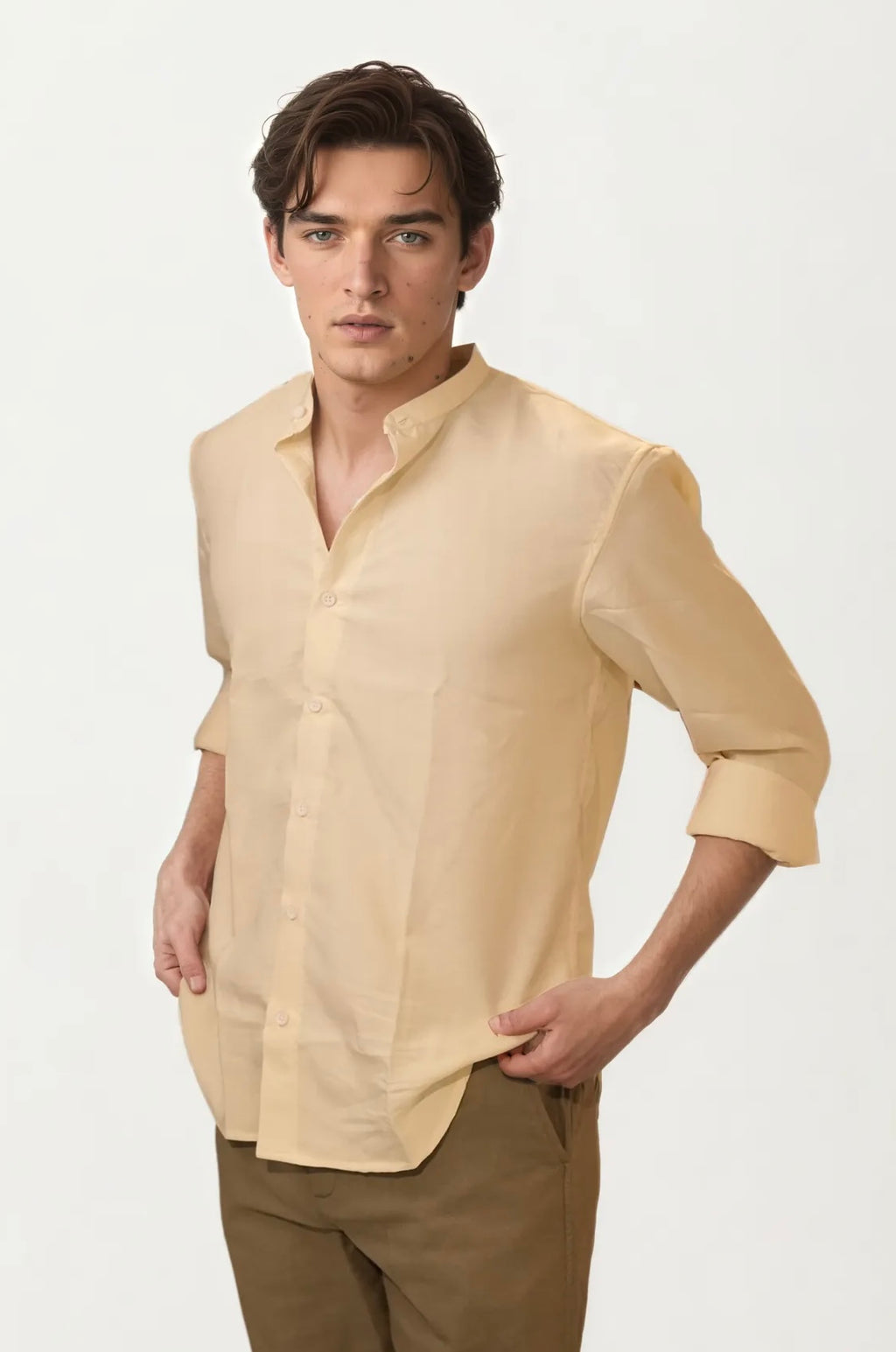 Orange Mandarin Collar Full-Hand Shirt