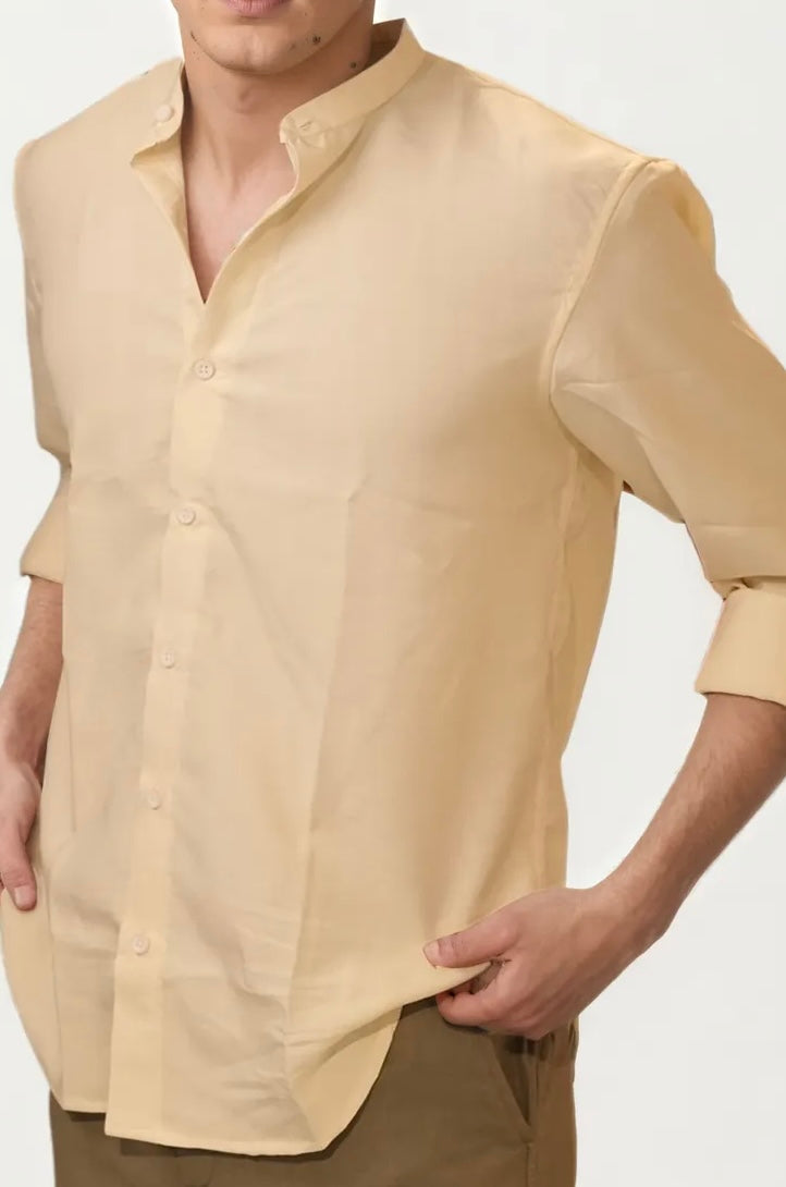 Orange Mandarin Collar Full-Hand Shirt