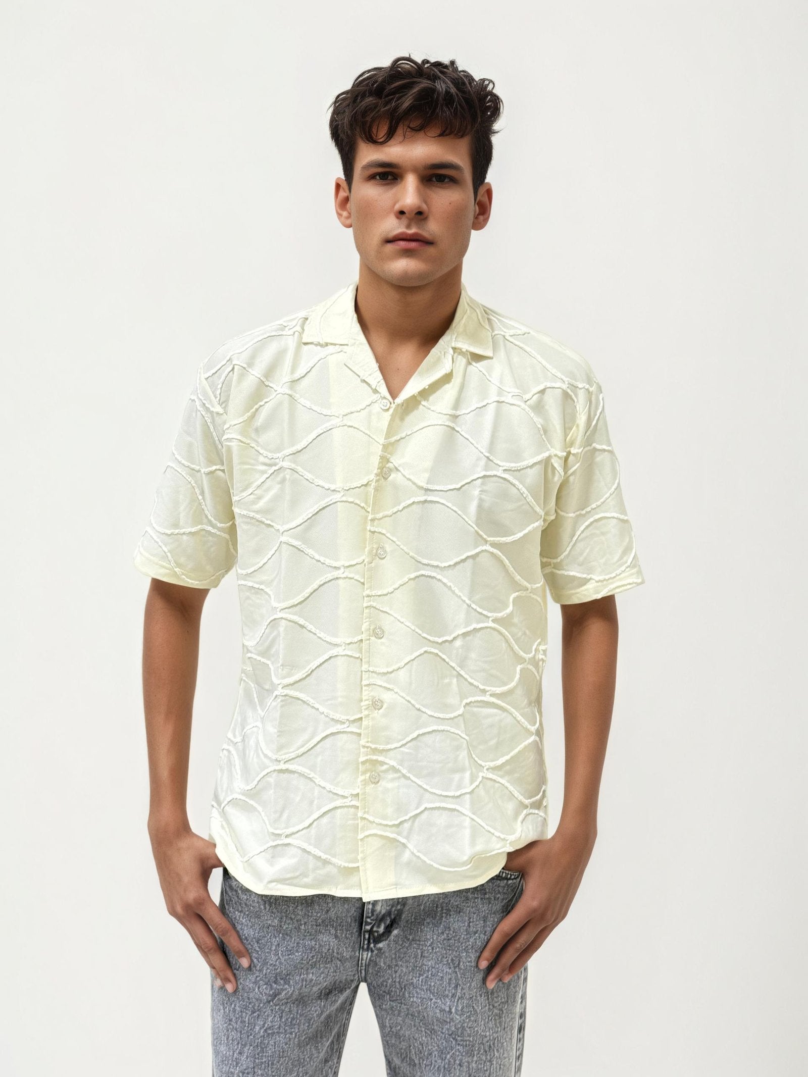 Semi Self Texture Half Hand Shirt