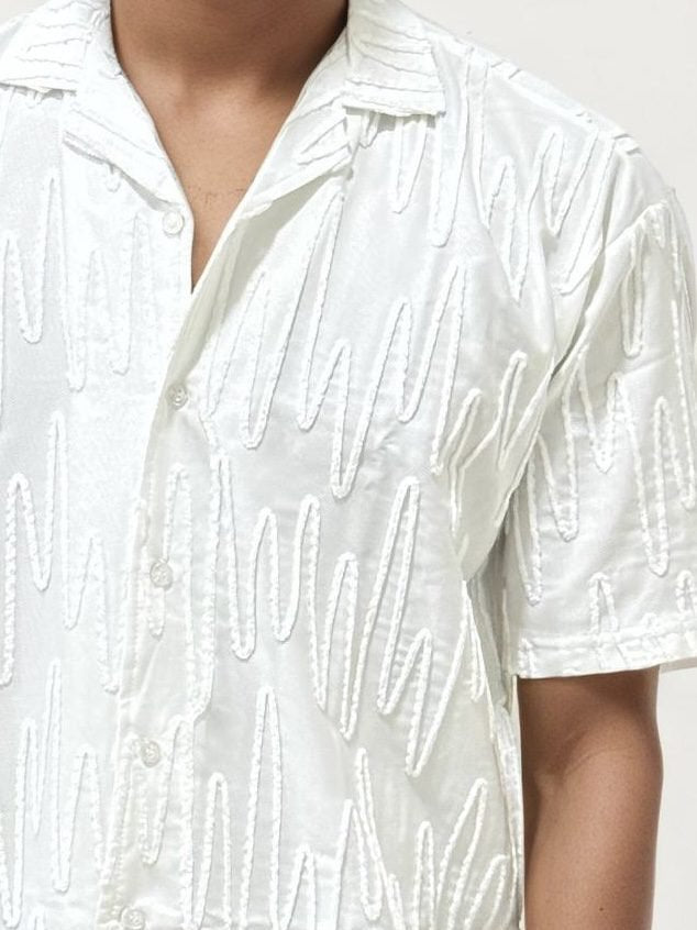 White Self Texture Half Hand Shirt