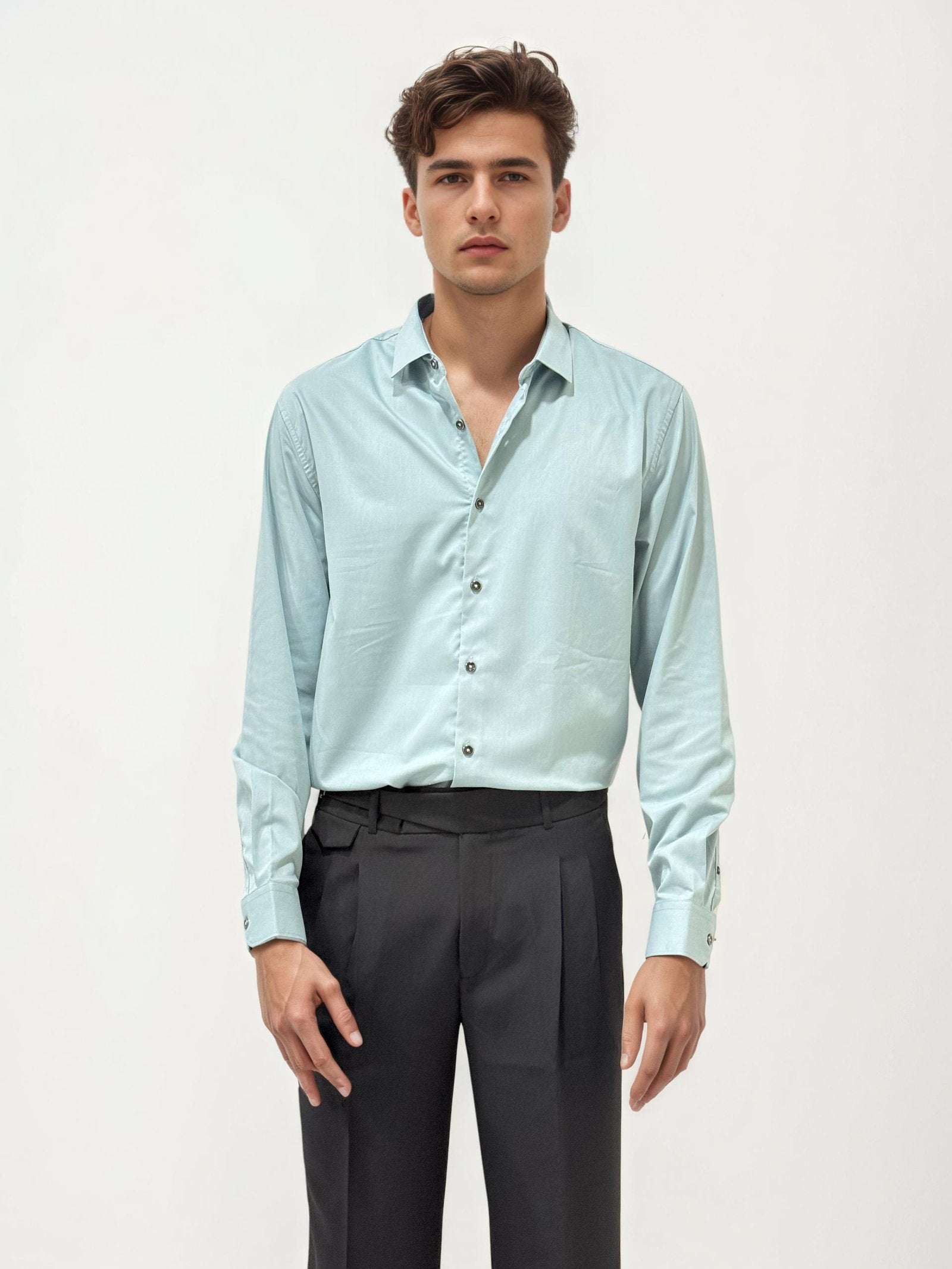 Ash Green Slim Fit Plain Shirt