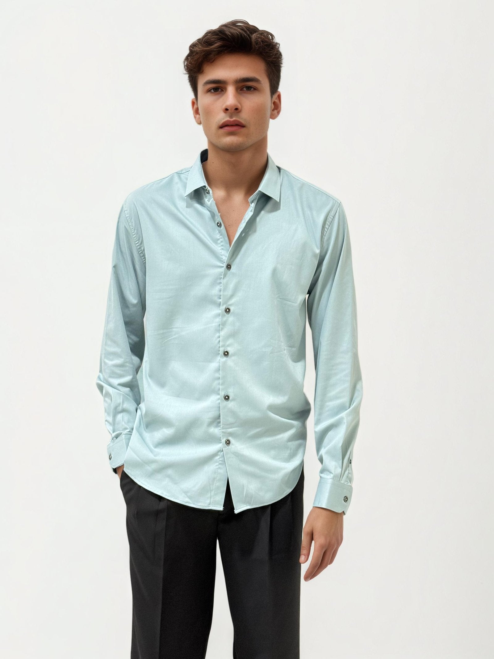 Ash Green Slim Fit Plain Shirt