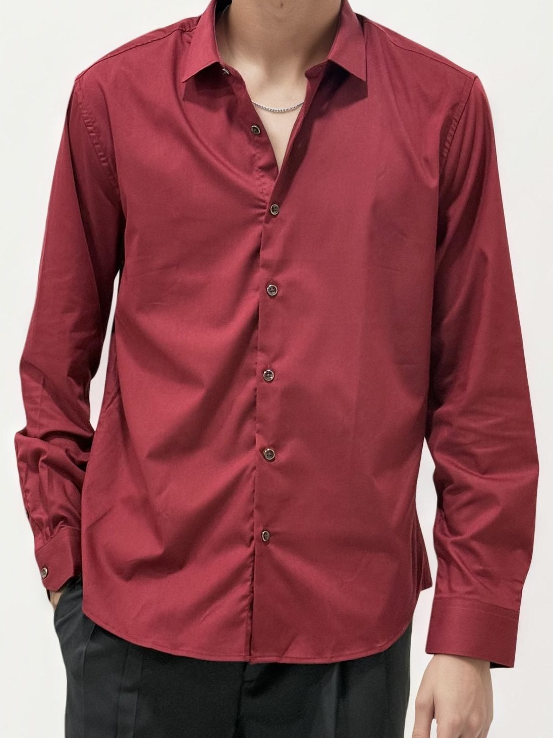 Maroon Slim Fit Plain Shirt