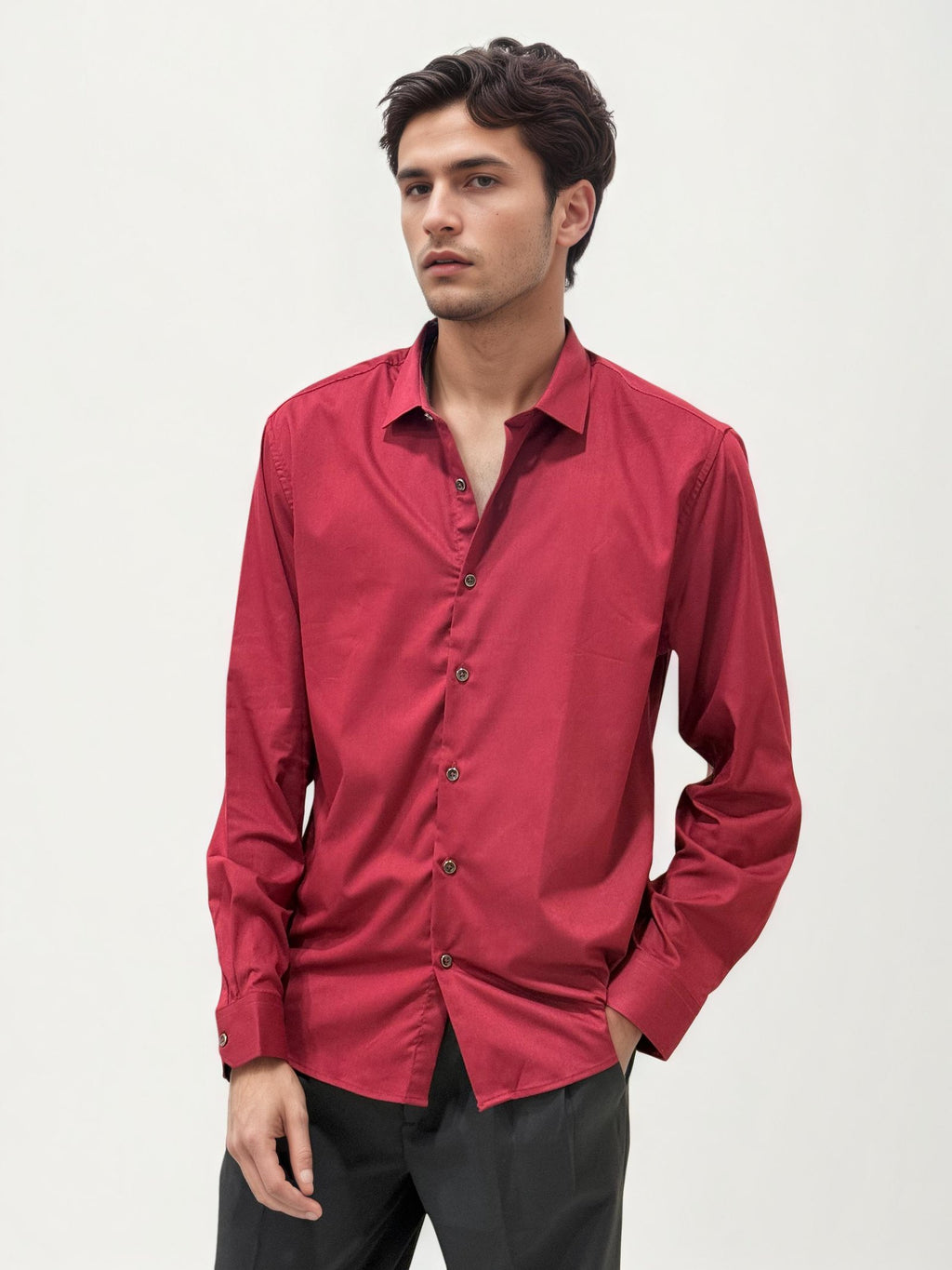 Maroon Slim Fit Plain Shirt
