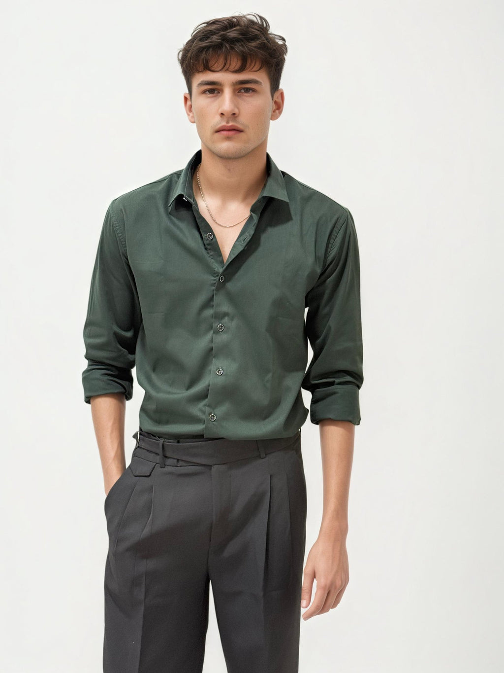 Pine Green Slim Fit Plain Shirt
