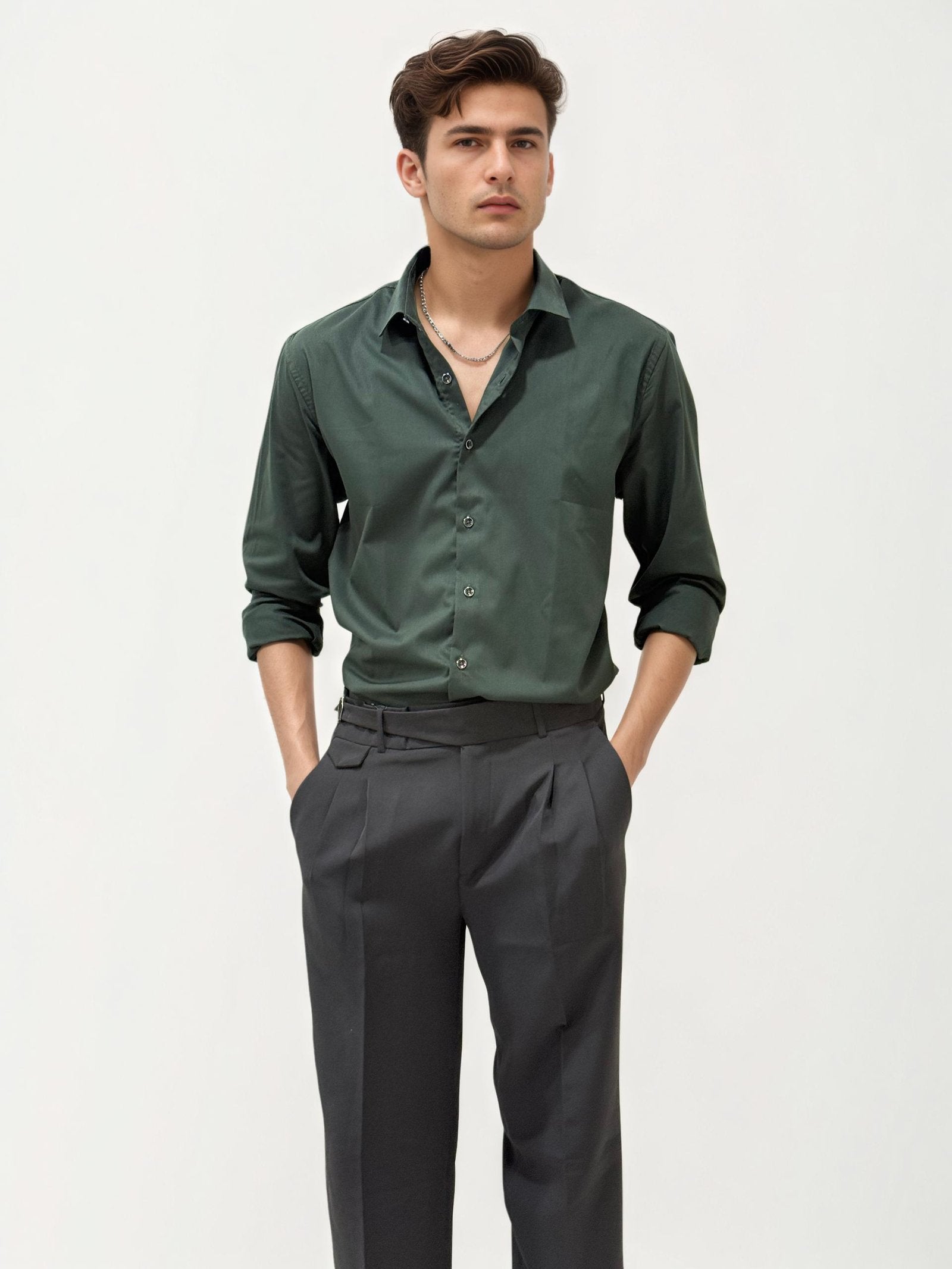Pine Green Slim Fit Plain Shirt