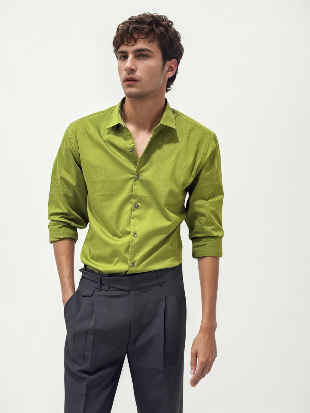 Lime Green Slim Fit Plain Shirt