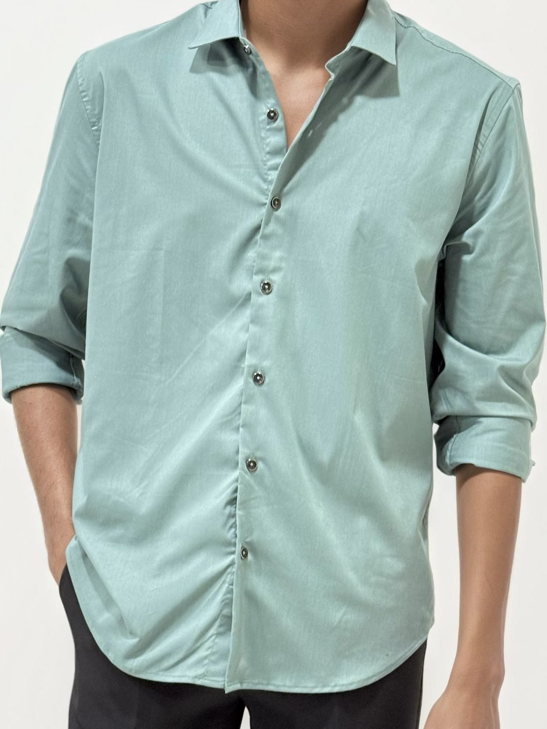 Mint Green Slim Fit Plain Shirt