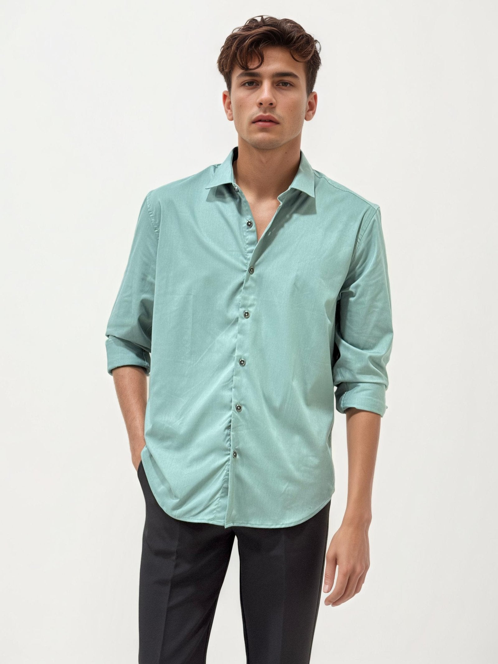 Mint Green Slim Fit Plain Shirt