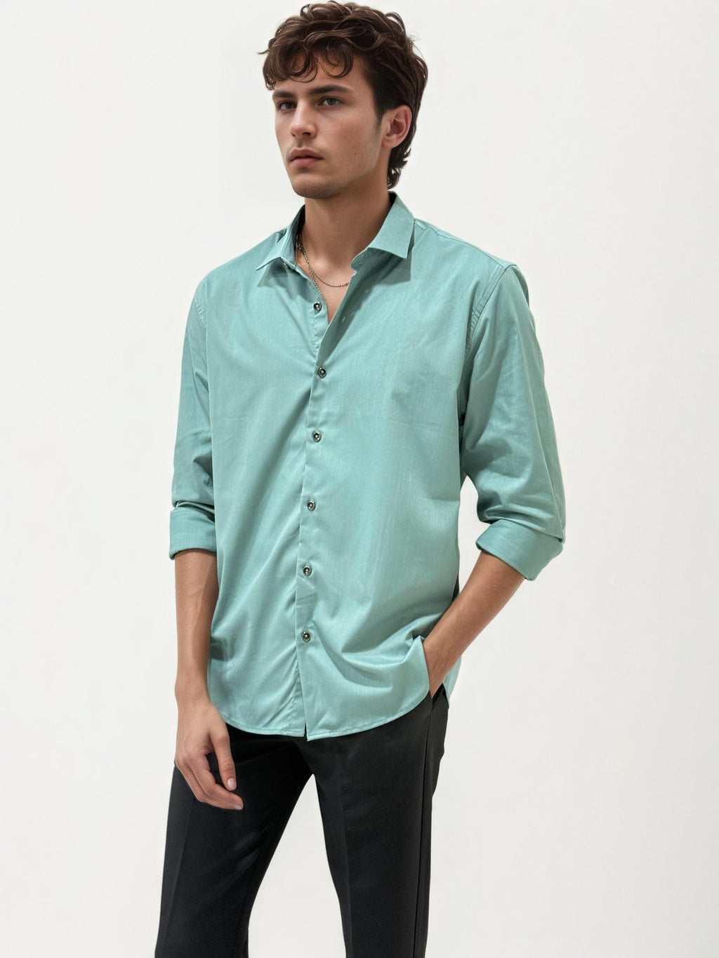 Mint Green Slim Fit Plain Shirt