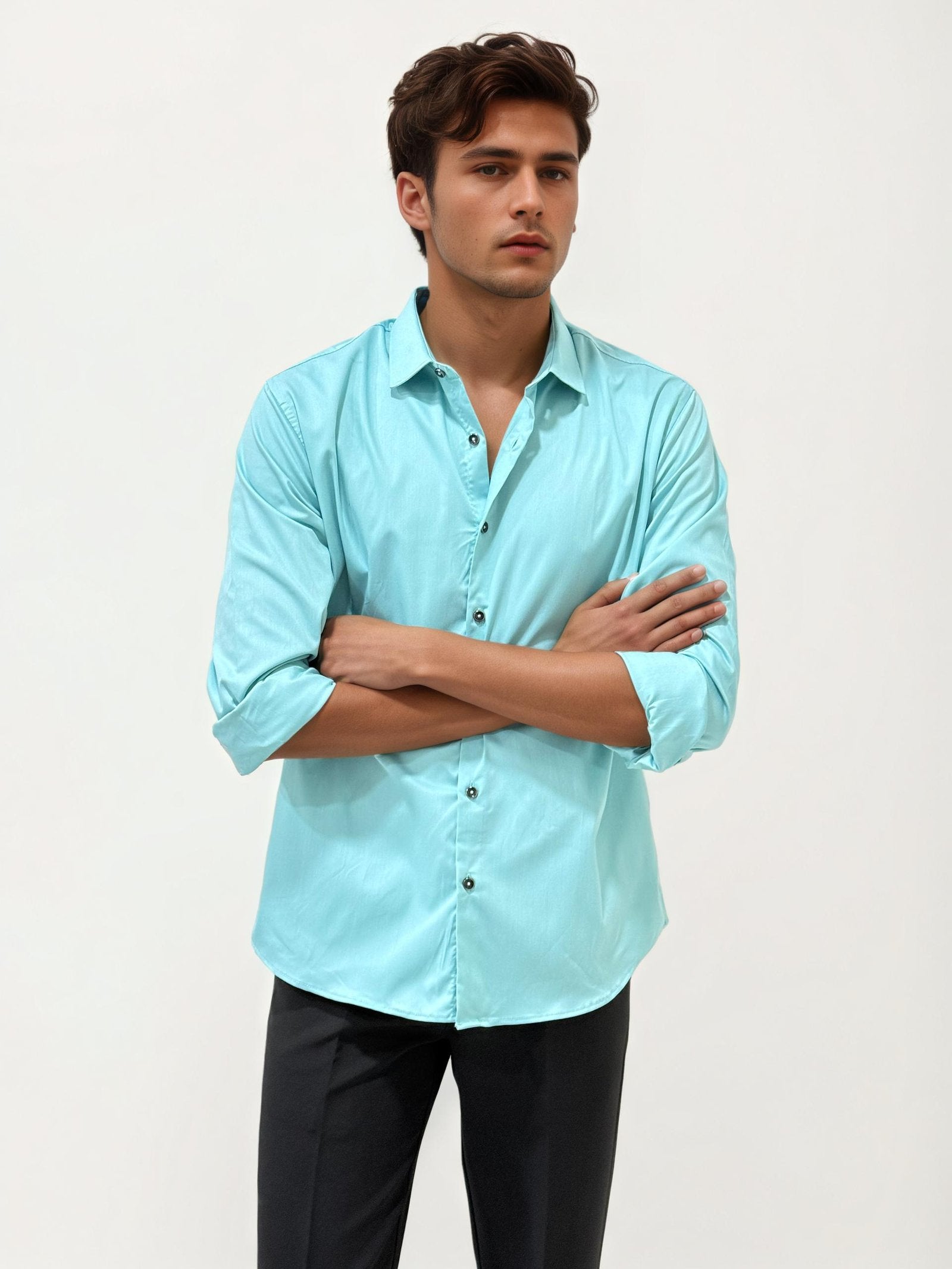 Baby Blue Slim Fit Plain Shirt