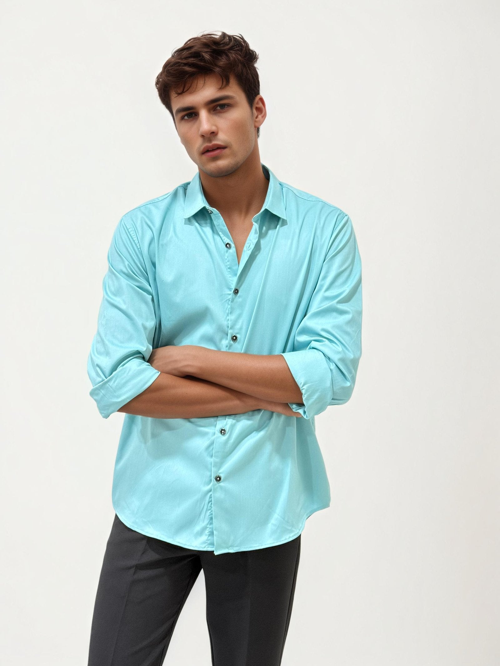 Baby Blue Slim Fit Plain Shirt