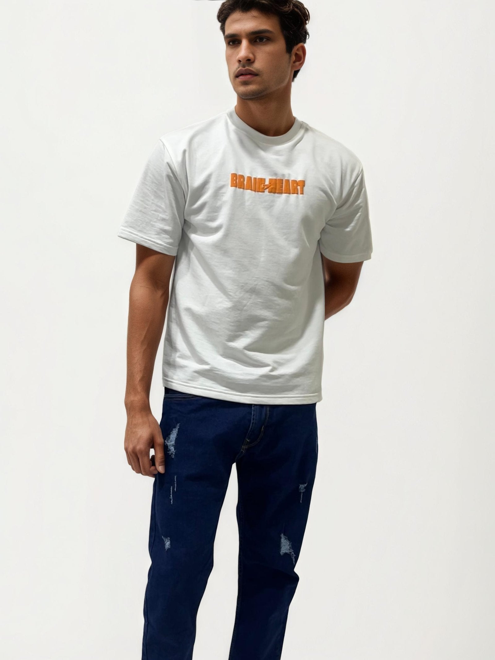 Dark blue distressed slim fit jeans