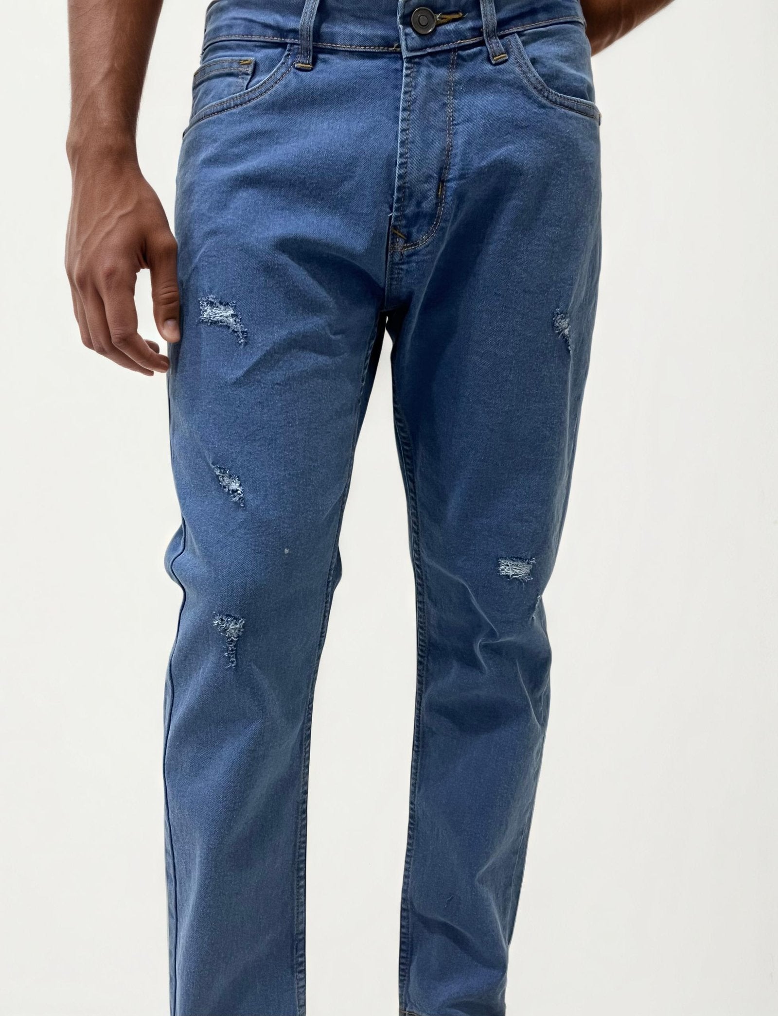 Blue distressed slim fit jeans