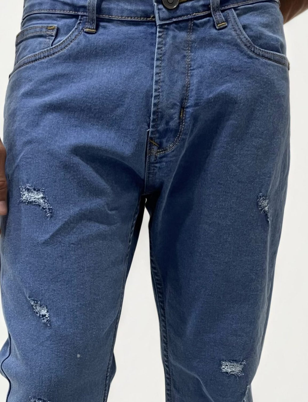 Blue distressed slim fit jeans