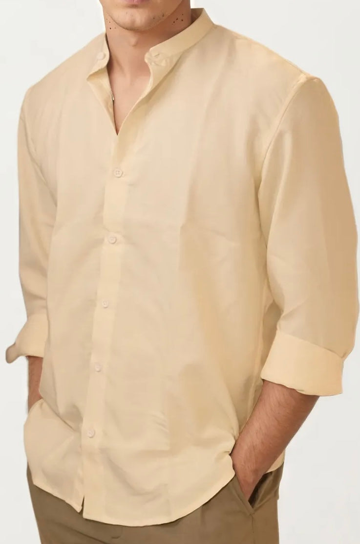 Orange Mandarin Collar Full-Hand Shirt