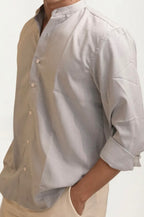 Stone-Grey Mandarin Collar Full-Hand Shirt