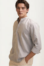 Stone-Grey Mandarin Collar Full-Hand Shirt