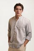 Stone-Grey Mandarin Collar Full-Hand Shirt