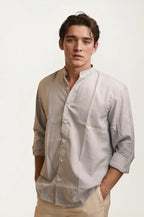 Stone-Grey Mandarin Collar Full-Hand Shirt