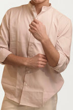 Dusty-Pink Mandarin Collar Full-Hand Shirt