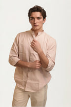 Dusty-Pink Mandarin Collar Full-Hand Shirt