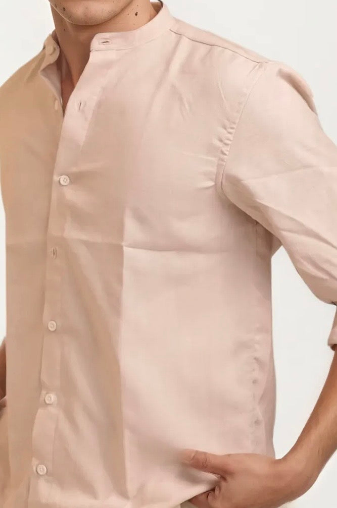 Dusty-Pink Mandarin Collar Full-Hand Shirt