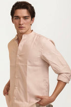Dusty-Pink Mandarin Collar Full-Hand Shirt