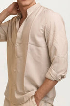 Beige Mandarin Collar Full-Hand Shirt