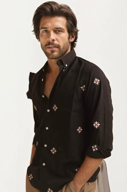 Black Embroidery Full-Hand Shirt
