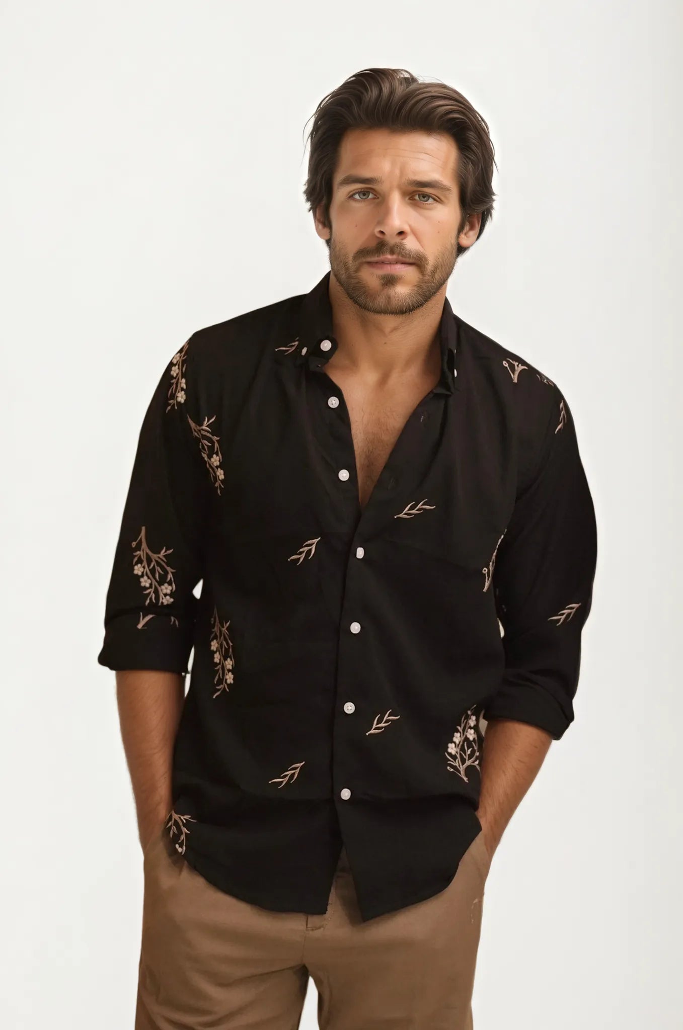 Black Embroidery Full-Hand Shirt