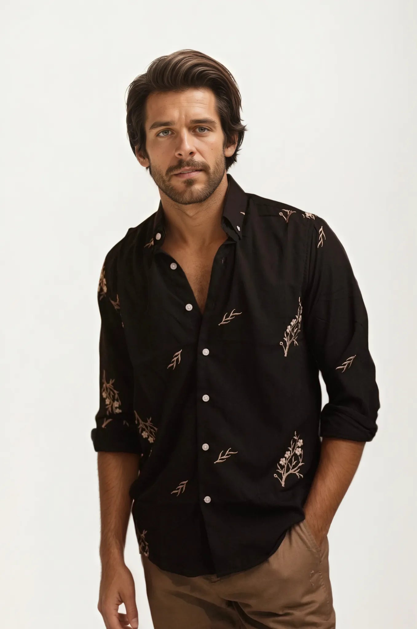 Black Embroidery Full-Hand Shirt